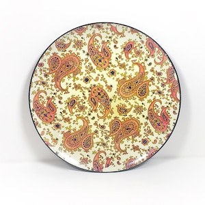 Vintage Round Serving Decorative Bar Tray Paisley Tray Beige Orange Coral Camel Navy Blue Paisley Table Tray Bar Cart Tray Cottage Decor