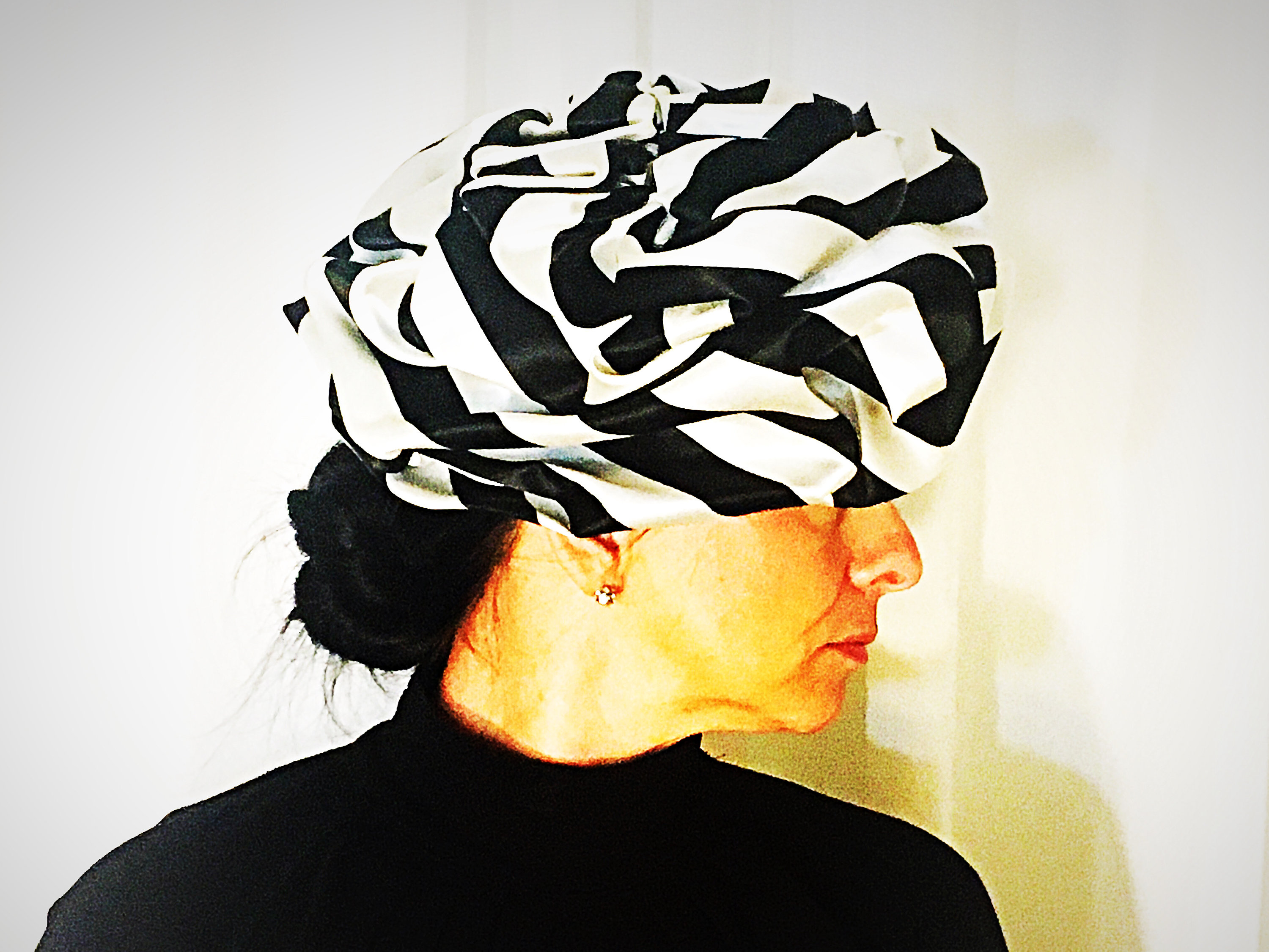 Vintage Black and White Stripe Satin Wrapped Turban Toque Cloche Ruche Hat  Unique Unusual Art Deco Formal Evening Funky Hollywood Glam - Etsy