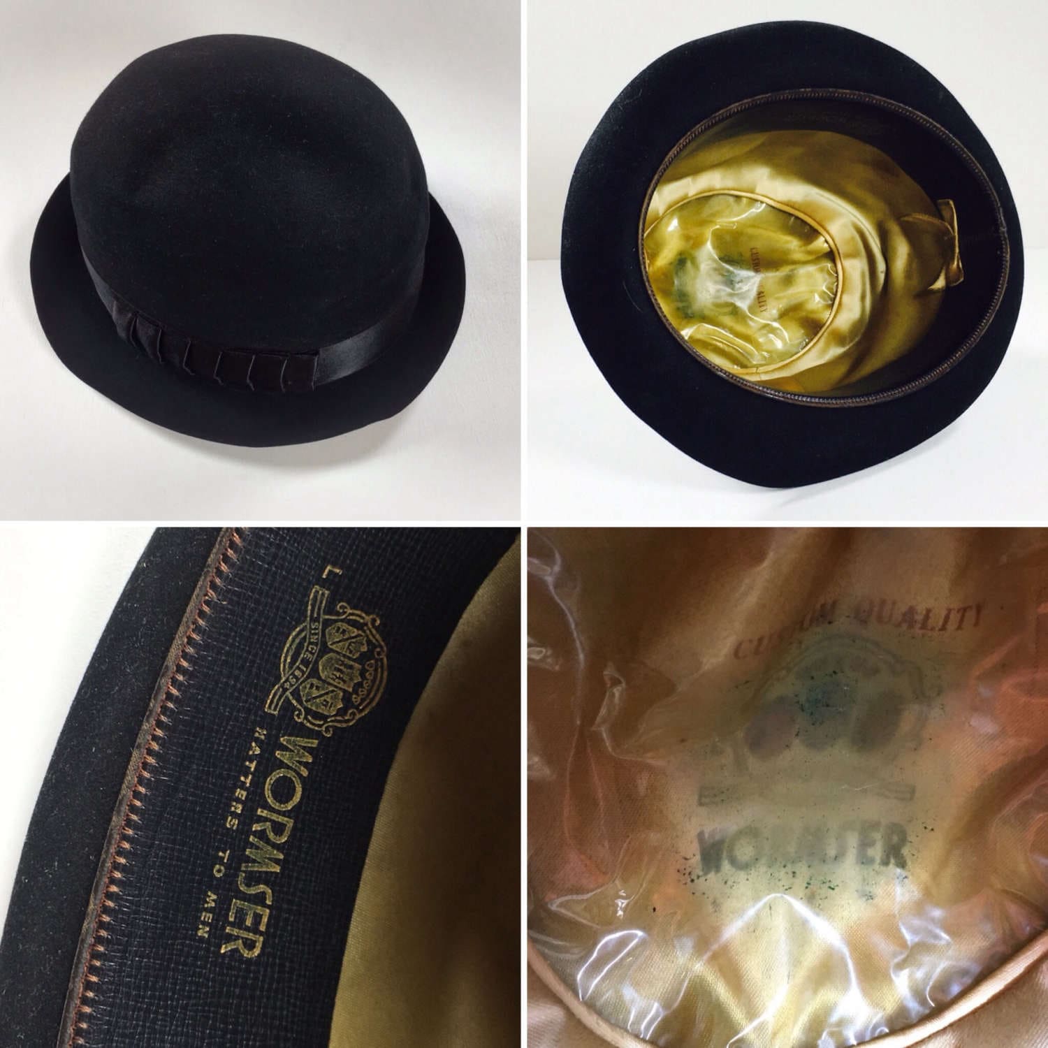 Black Bowler/ Annie Hall style  Hat with Feather Accent Vintage Black Felt Bowler Hat - Wormser Custom Quality  main image 2