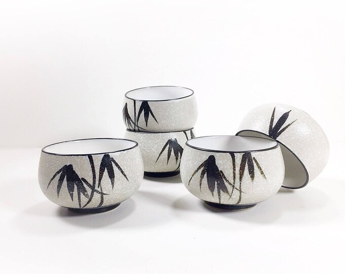 Vintage Traditional Japanese Tea Cup Set, Set of Five Tea Cups, Gray