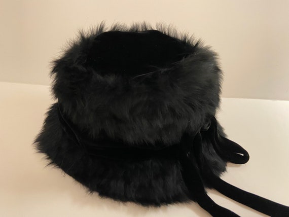 Vintage Black Faux Fur and Velvet Winter Bucket H… - image 7