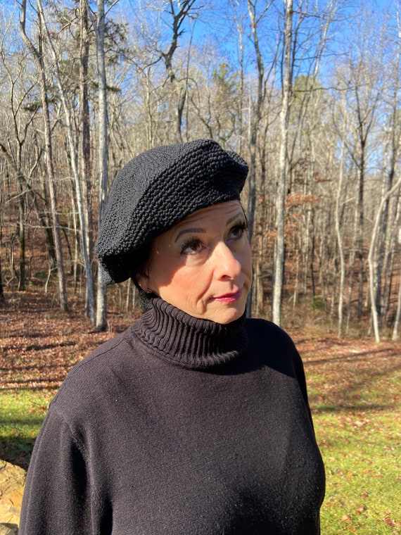 Vintage Black Cotton Crocheted Beret Tam Hat Trend