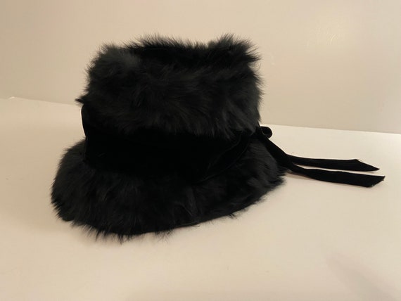 Vintage Black Faux Fur and Velvet Winter Bucket H… - image 6