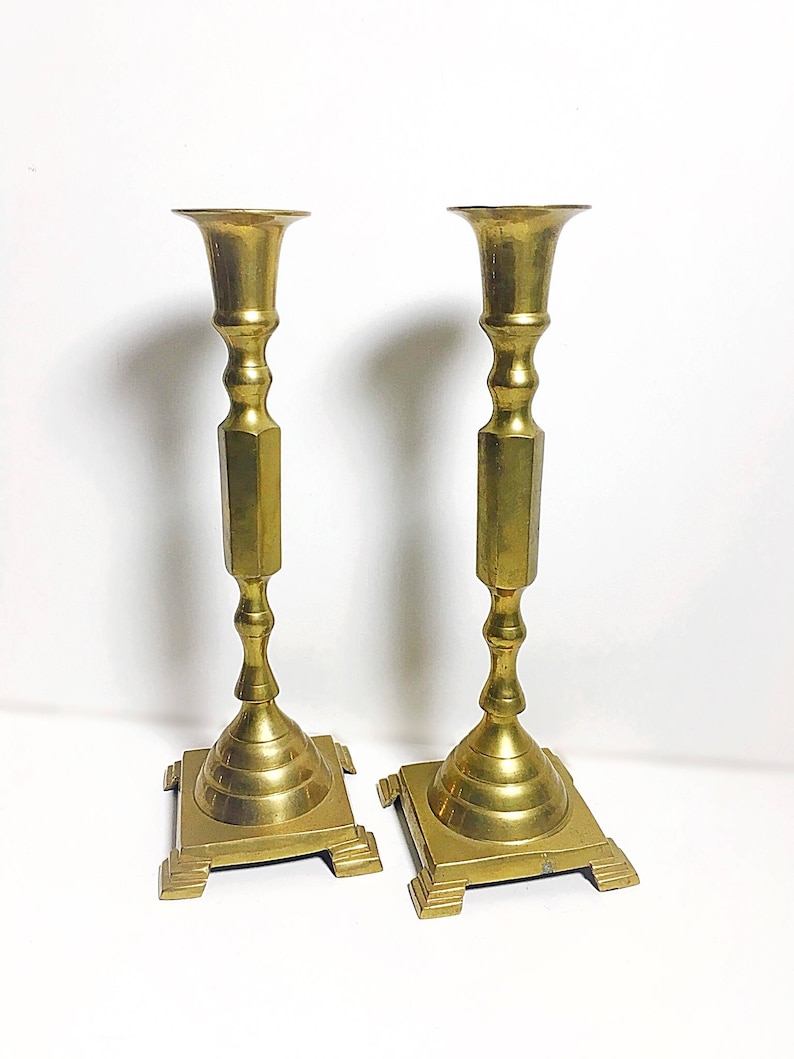 Vintage Brass Candlestick Pair Tall Modern Candle Holders, Made in — free download