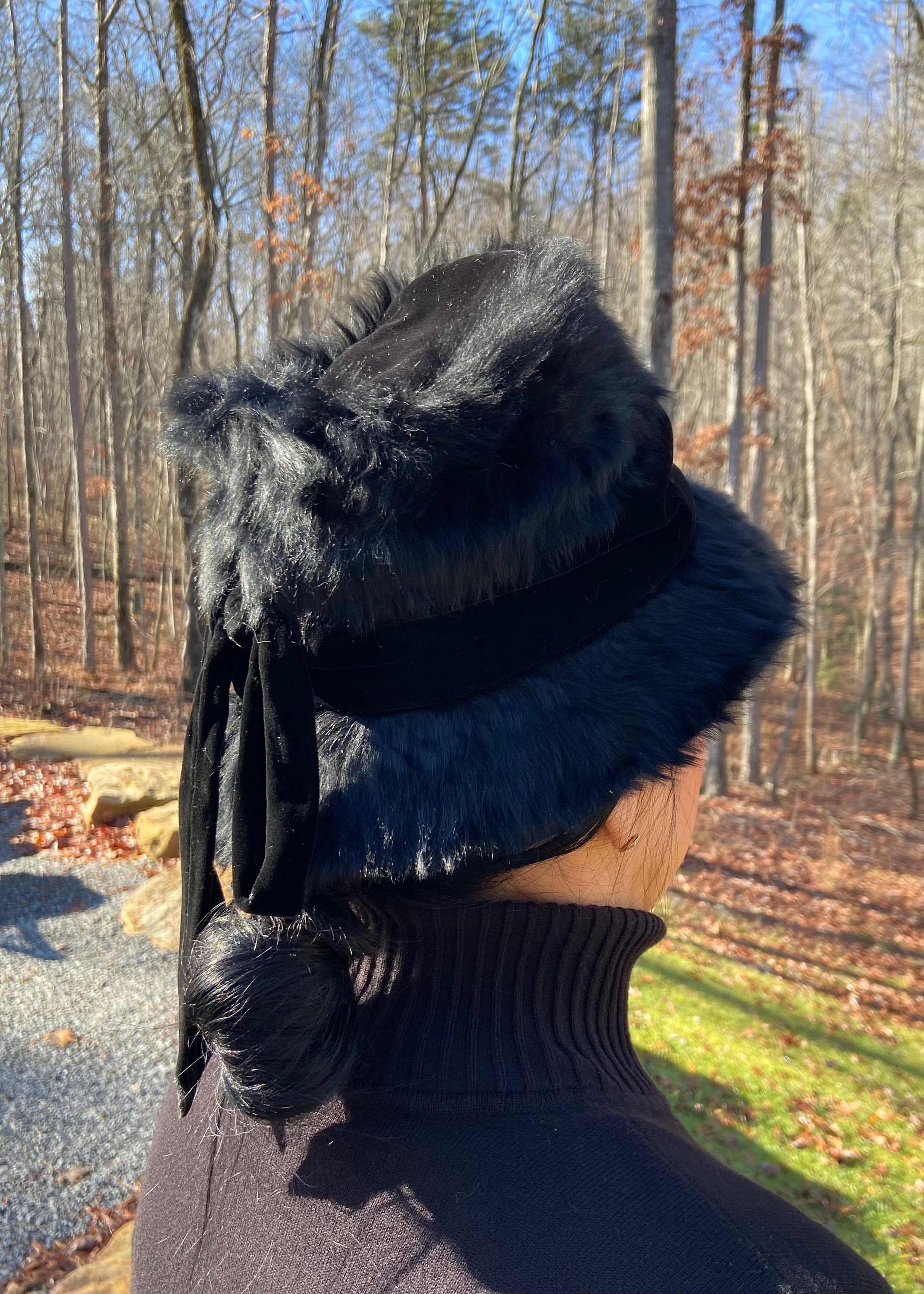 Vintage 1950s Selene Bucket Hat Black Faux Fur Jewel Accents Small Fur Hats for Women with Vintage for sale | eBay main image 2