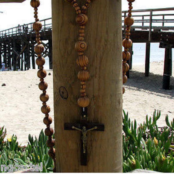 super and holy  big Beads santified rosario Natural wood Chain jesus cross xl large 40" wall rosary