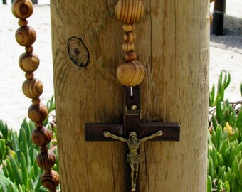 Jumbo Handmade Rosary Holy Big Beads Sanctified Wall Rosario Natural Wood Chain Jesus Cross XL Large 40" inch Wooden Crucifix Catholic Gift