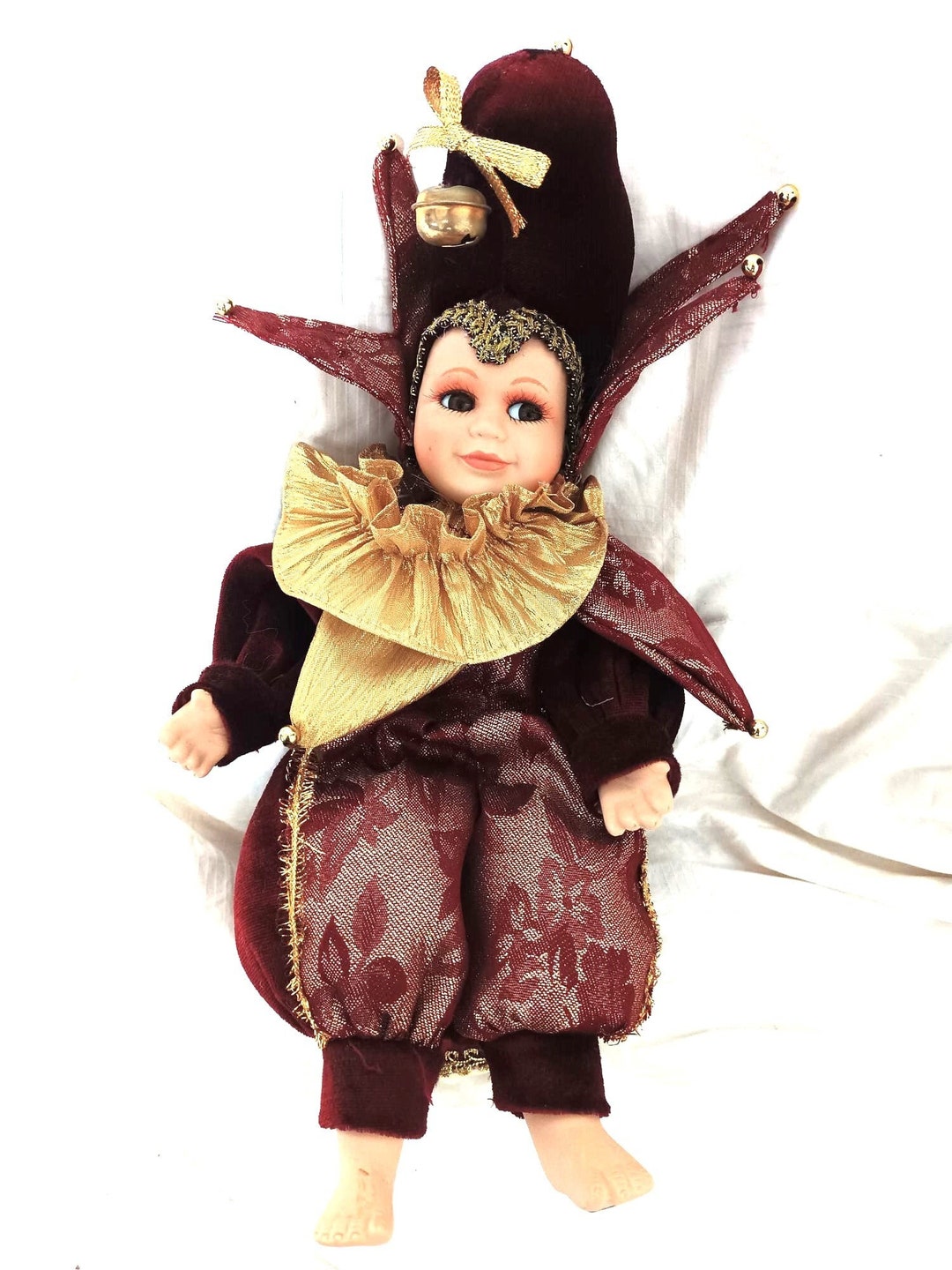 Vintage Boyle ODETTE Porcelain JESTER Doll Baby Harlequin Jester