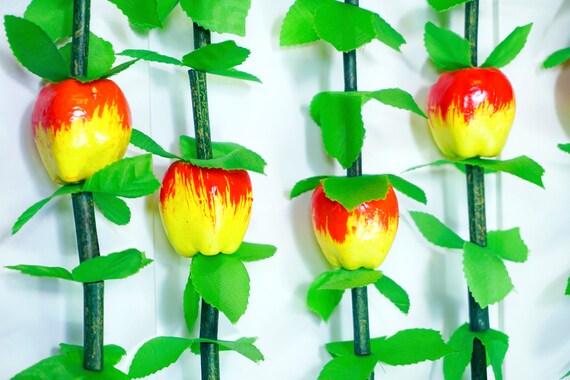 Fruit Curtains Red Yellow Apple Plastic Door Handmade Retro Etsy