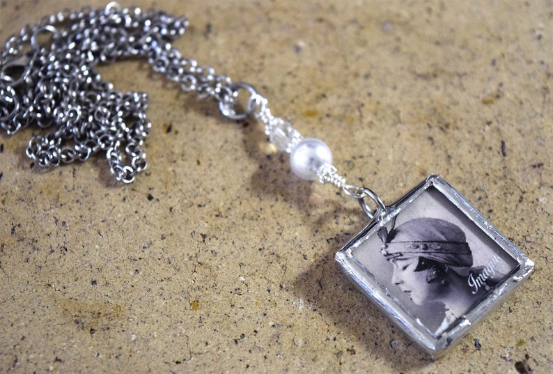 Soldered Pendant Necklace /'Imagine /' Vintage flapper girl photo Lead-Free Solder