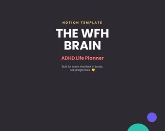 Plantilla de Notion para planificador de vida para personas con TDAH / Planificador para trabajar desde casa / Planificador diario, registro de hábitos, lluvia de ideas / Descarga digital / Notion colorida