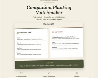 Companion Planting Matchmaker | Garden Planning Tool | What to Plant Together Guide | Printable Digital Download | 21 Plants Covered