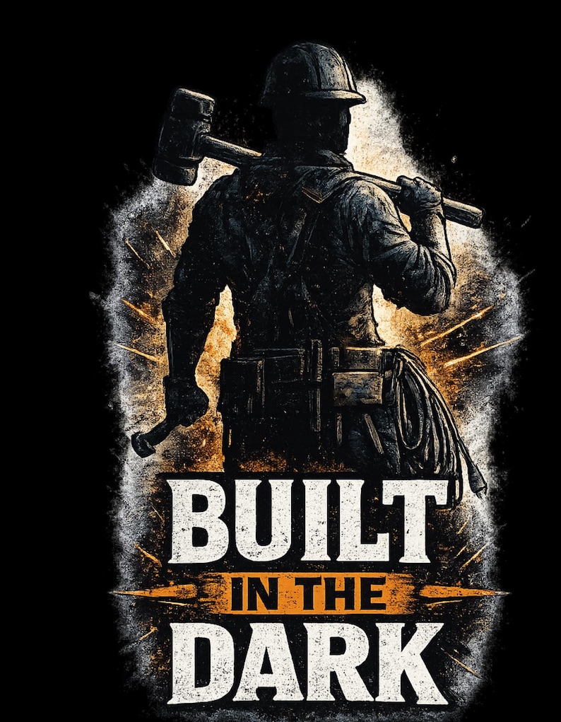 Chemise de travailleur construite dans le noir, T-shirt motivant pour le travail, Cadeau avec col bleu pour homme, Chemise d'ouvrier du bâtiment, Électricien, artisan image 5