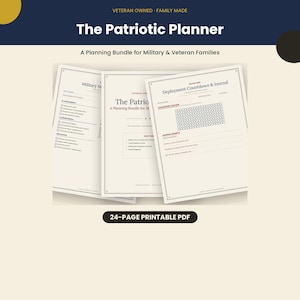 Pu&ograve; includere: Un pacchetto di pianificazione in PDF stampabile di 24 pagine intitolato The Patriotic Planner per famiglie di militari e veterani. Il documento include pagine per una lista di controllo per traslochi militari, un diario di dispiegamento e vari moduli.