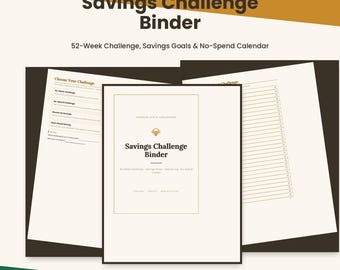 Savings Challenge Binder Printable - 52-Week Challenge, Savings Goal Tracker & No-Spend Calendar - Notion Template Included.