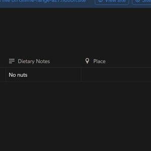 May include: A digital guest list and RSVP table interface with a dark background. The header reads Guest List & RSVP with a heart icon. Columns include Guest Name, Contact, Dietary Notes, Place, and RSVP, with a sample entry showing No nuts.
