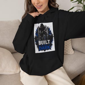 Built In The Dark Athlete Hoodie, Gym Motivation Hoodie, Workout Hoodie, Fitness Apparel, Weightlifting Tee, Bodybuilding Gift image 1