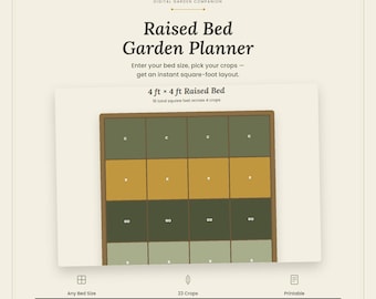 Raised Bed Garden Planner | Square Foot Gardening Layout Tool | Printable Digital Download | Custom Bed Sizes | 23 Crops