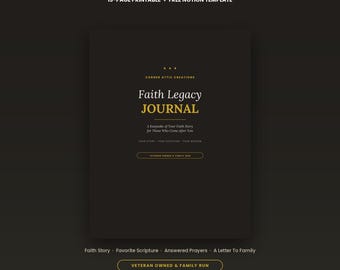 Faith Legacy Journal Printable - Guided Christian Keepsake Faith Story Journal - Scripture and Prayer Prompts - Notion Template Included