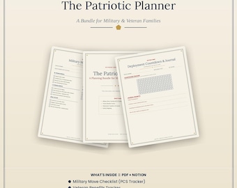 The Patriotic Planner Bundle - PCS move checklist - VA Benefits tracker and Deployment Journal. Notion template and PDF