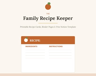 Familienrezeptordner | Rezeptkarten auf Karteikarte + Notion-Vorlage (Digitaler Download)
