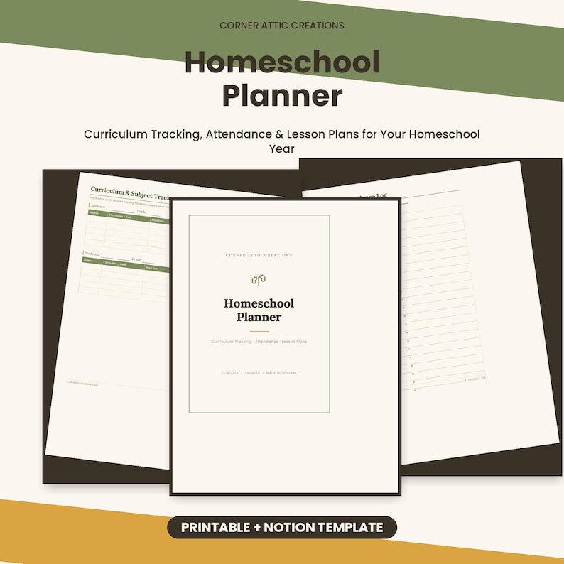 Planificador imprimible para la educación en casa, registro de asistencia y seguimiento del currículo (descarga digital + plantilla de Notion) imagen 1