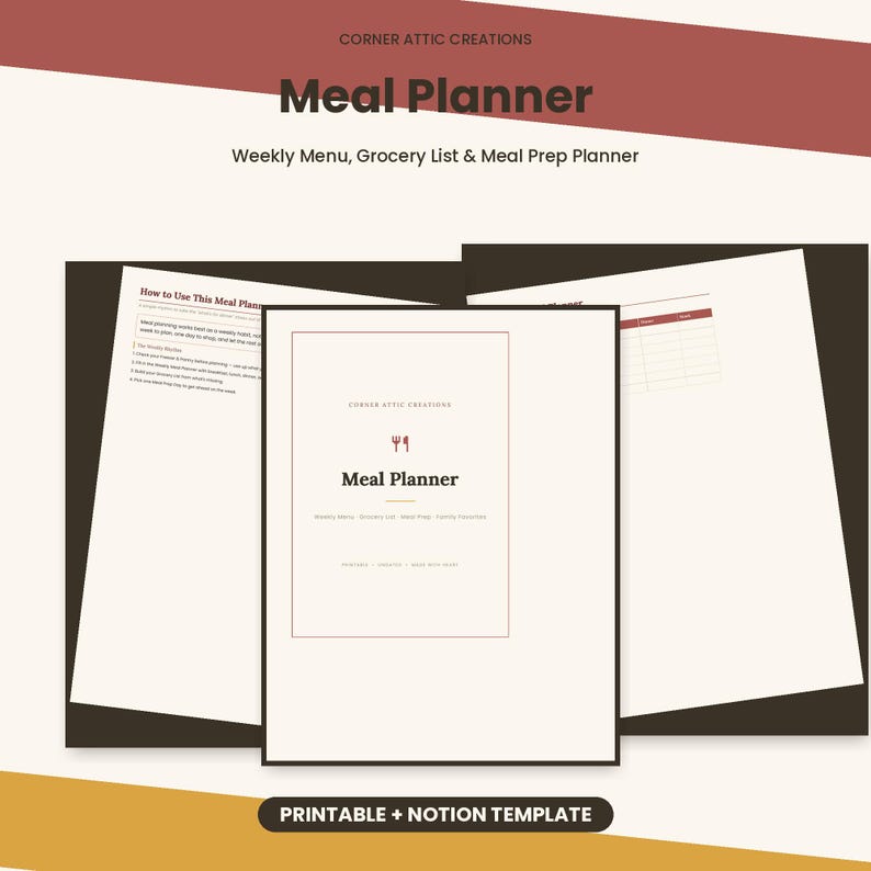 Weekly Meal Planner Printable – Menu, Grocery List, Meal Prep (Notion Template) image 1