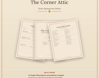 The Corner Attic Home Management Binder, Printable Home Organization Planner, Decluttering checklist, Inventory & Password log PDF