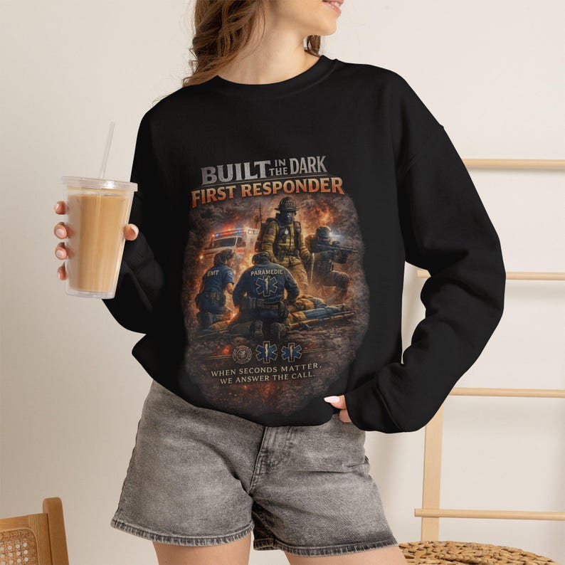 Erbaut im Dunkeln Ersthelfer Sweatshirt, EMT Geschenk, Sanitäter Sweatshirt, Ersthelfer Kleidung, Rettungsdienst Geschenk Bild 1
