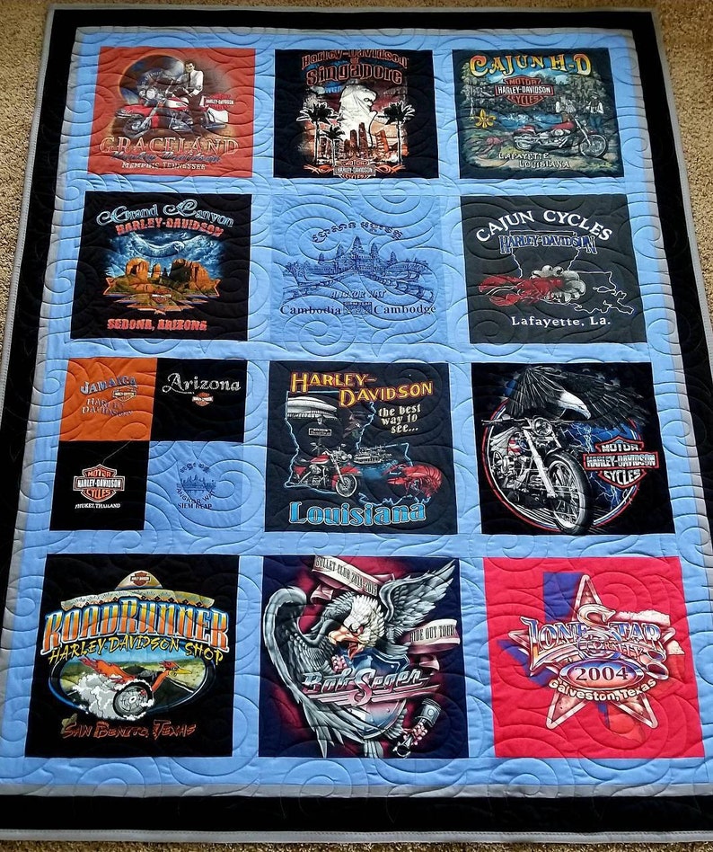 Harley Davidson tshirt quilts. T-shirt quilt. Memory tee shirt | Etsy