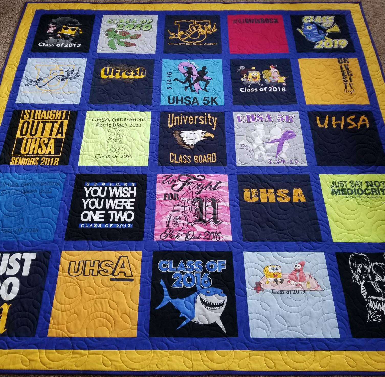 Custom tshirt quilts made from tees. Memory T shirt quilts. Etsy