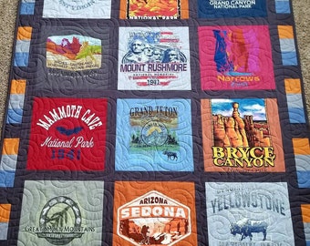 Traditional Square T-shirt Quilt with Colorblock border. DEPOSIT ONLY!! For a QUILT prices and sizes, please read "Item Details" below
