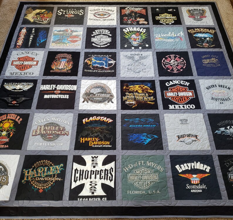 Harley Davidson tshirt quilts. Memory custom quilts made from Etsy