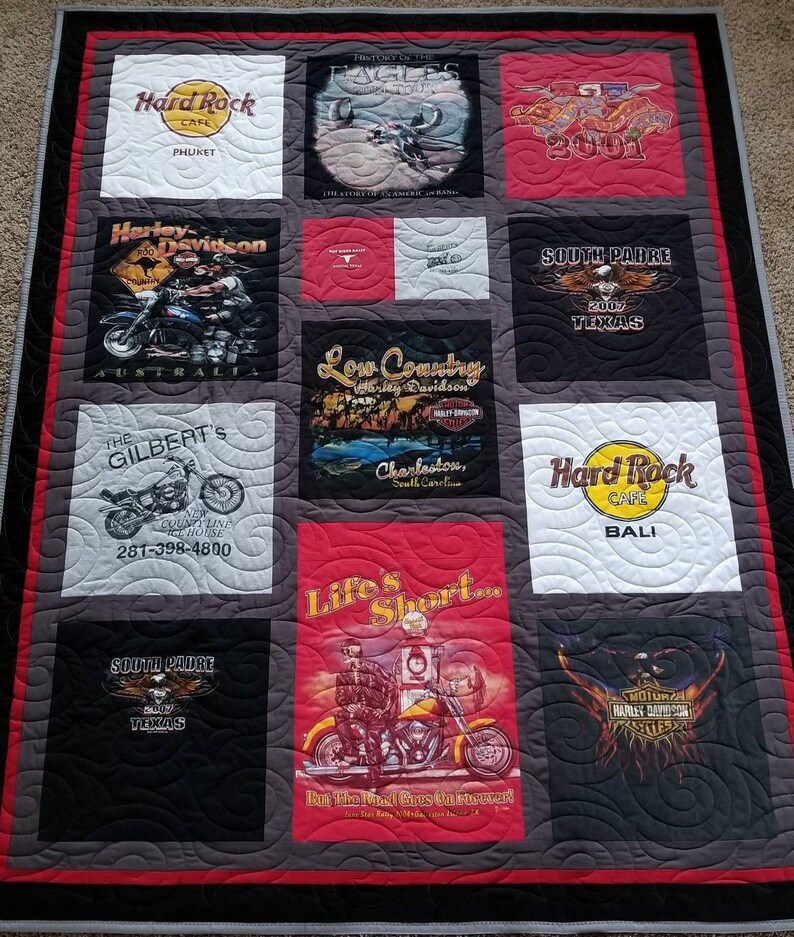 Harley Davidson tshirt quilts. Tshirt quilt. Memory tee shirt Etsy