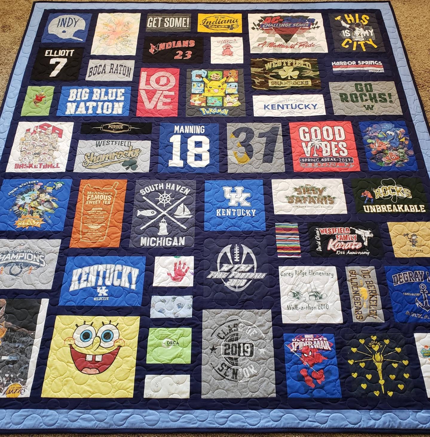 Tshirt quilt custom made. Mosaic tshirt quilt. Different Etsy