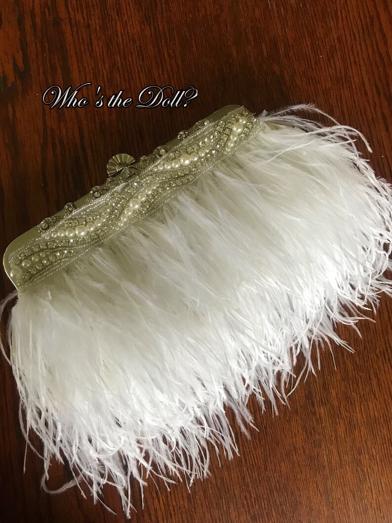 White Ostrich Feather Clutch Purse Gatsby Crystal Handbag Etsy
