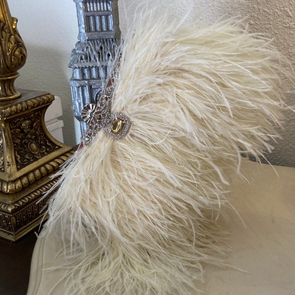 Bolso Art Déco de plumas de avestruz en crema marfil y champán, bolso Gatsby Ivory, bolso de boda de plumas, bolso de noche de lujo