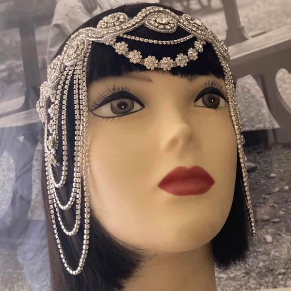 Gorgeous Art Deco Silver Swirl crystal headpiece, Gatsby Silver floral  Wedding headpiece, 1920s Flapper headband, Eva, Made to order