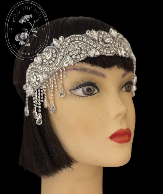 Art Deco Silver Rhinestone Tassel Style Headpiece, Gatsby  display picture 1