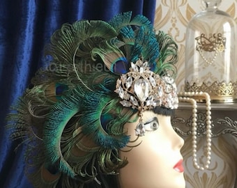 1950s Peacock Feather Fascinator: Vintage Blue Green  display picture 1