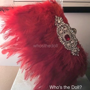 Gatsby Exotic Red Rooster feather handbag, Flapper handbag, evening bag, made to order
