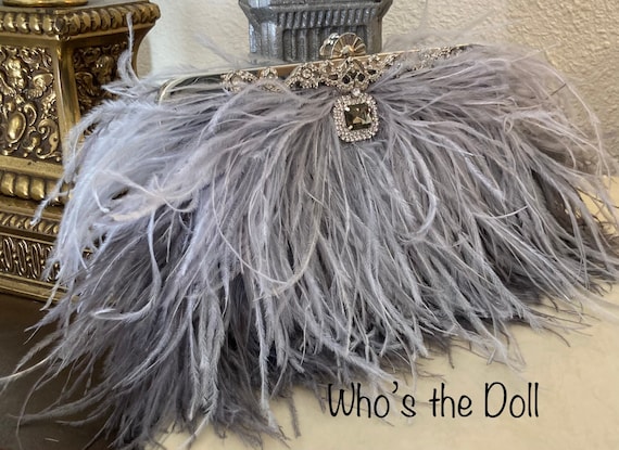 Gatsby Silver and Dark Gray Ombre Ostrich Feather Handbag 1920s Gray Wedding Clutch Bag Flapper Feather Handbag Made to Order Etsy Canada