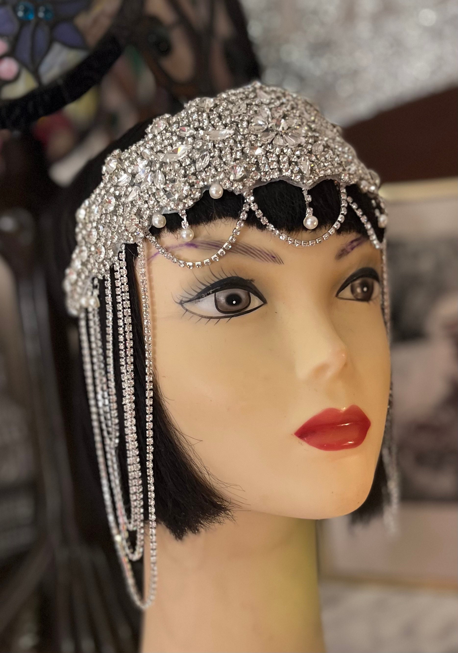 Vintage-Inspired Clear Crystal Rhinestone Headband - Silver-Tone Silver Rhinestone Headpiece 1920s - Etsy main image 2