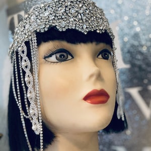 Great Gatsby Kristall Kopfschmuck, Silber Ketten Haarreif, Perlen Kopfschmuck, 1920er Jahre Flapper Haarschmuck, auf Bestellung hergestellt