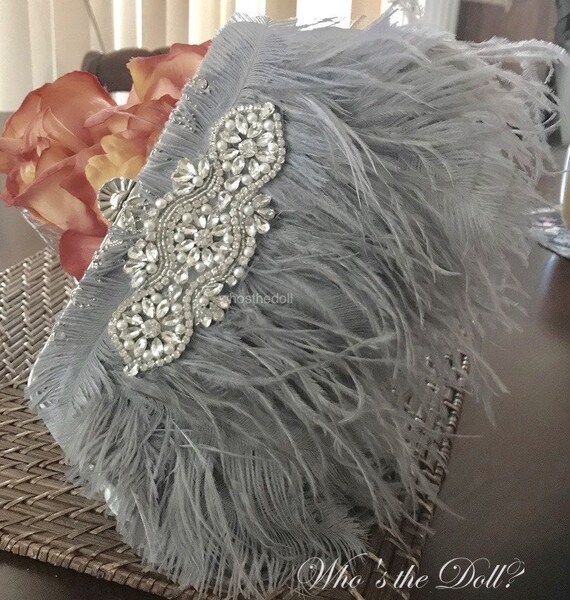 grey feather clutch bag