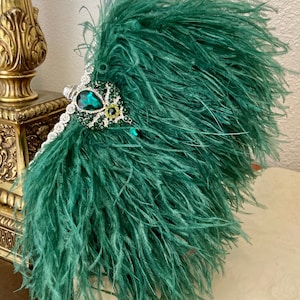 Gatsby Luxury Emerald Green and Silver Ostrich feather handbag, Art Deco Green clutch, Flapper bag, made to order