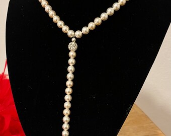1920s Art Deco Inspired Pearl drop necklace, Crystal Pearl necklace