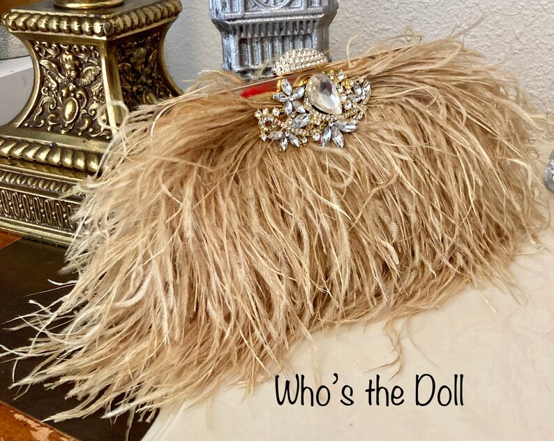 High End Golden Ostrich Feather Clutch Purse Gatsby Handbag Etsy