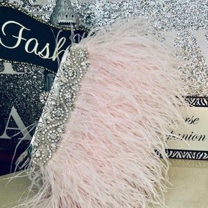 Pink Ostrich Feather Clutch: 1920s Gatsby Crystal Evening Bag