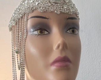 Emerald Crystal Headpiece, Art Deco 1920s,  Gatsby Hair Chain Jewelry, Flapper, Esperanza